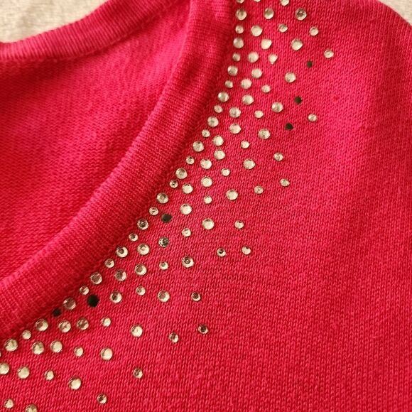 Quacker Factory Plus Size 2X Dark Pink Cardigan Embellished Long Sleeve - Picture 7 of 10